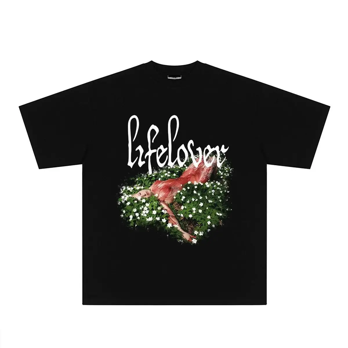 Vintage Y2k Tops Lifelover Surrounding T-Shirt Swedish Depressive Black Metal Band Loose Fit Punk High Street Casual Top Unisex