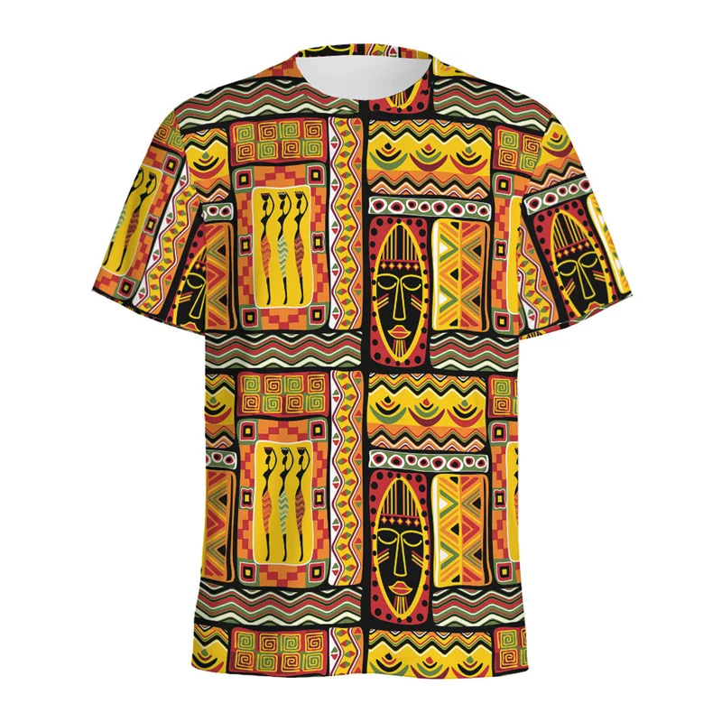 

Retro African Tribal Graphic T-shirt Men Summer Round Neck Short Sleeves 3D Printed Africa Ethnic Tees Casual Oversized T Shirts