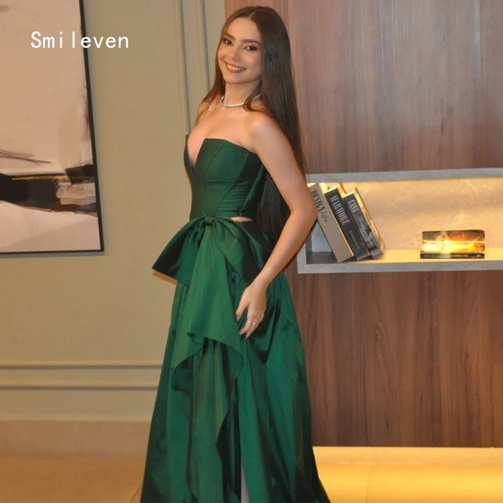 Smileven Luxury Bow A Line Evening Dress Strapless Elegant Formal Prom Dresses Noval Side Silt Green Party Gowns Customized 2026