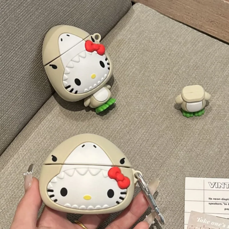 ホット 3D かわいい漫画アニメ役割サメハローキティイヤホンケース AirPods 1 2 3 プロ 2rd ソフト素敵なシリコン保護カバー