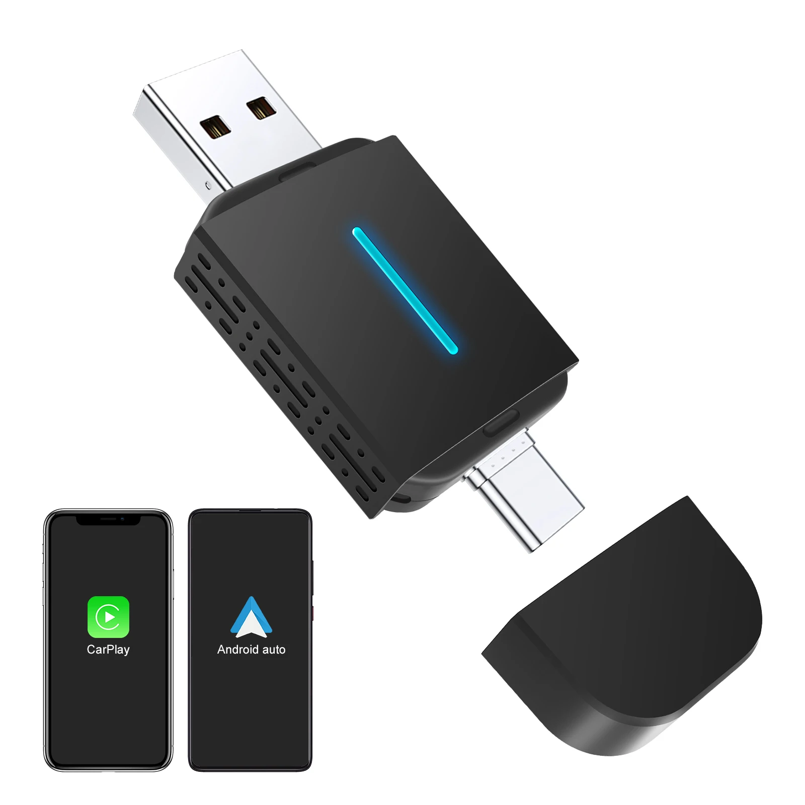 Dual-Port Model Wireless Adapter Wireless CarPlay Android Auto Adapter USB Dongle Smart Mini Box Compatible with 99% of Cars
