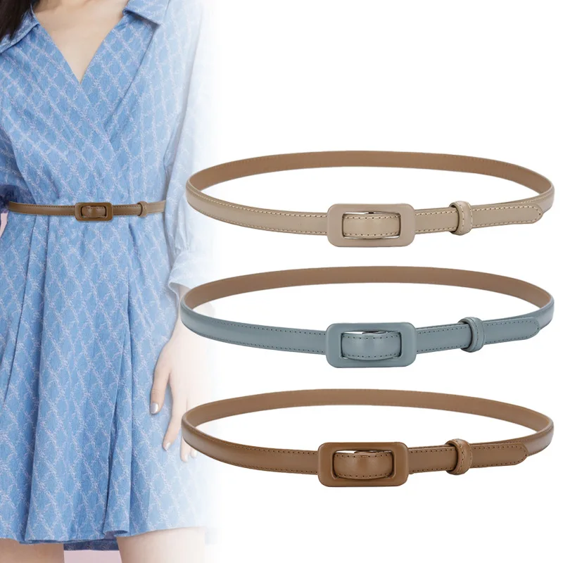 

Women's genuine leather jeans dress belt versatile two-layer cowhide buckle non-punch belt