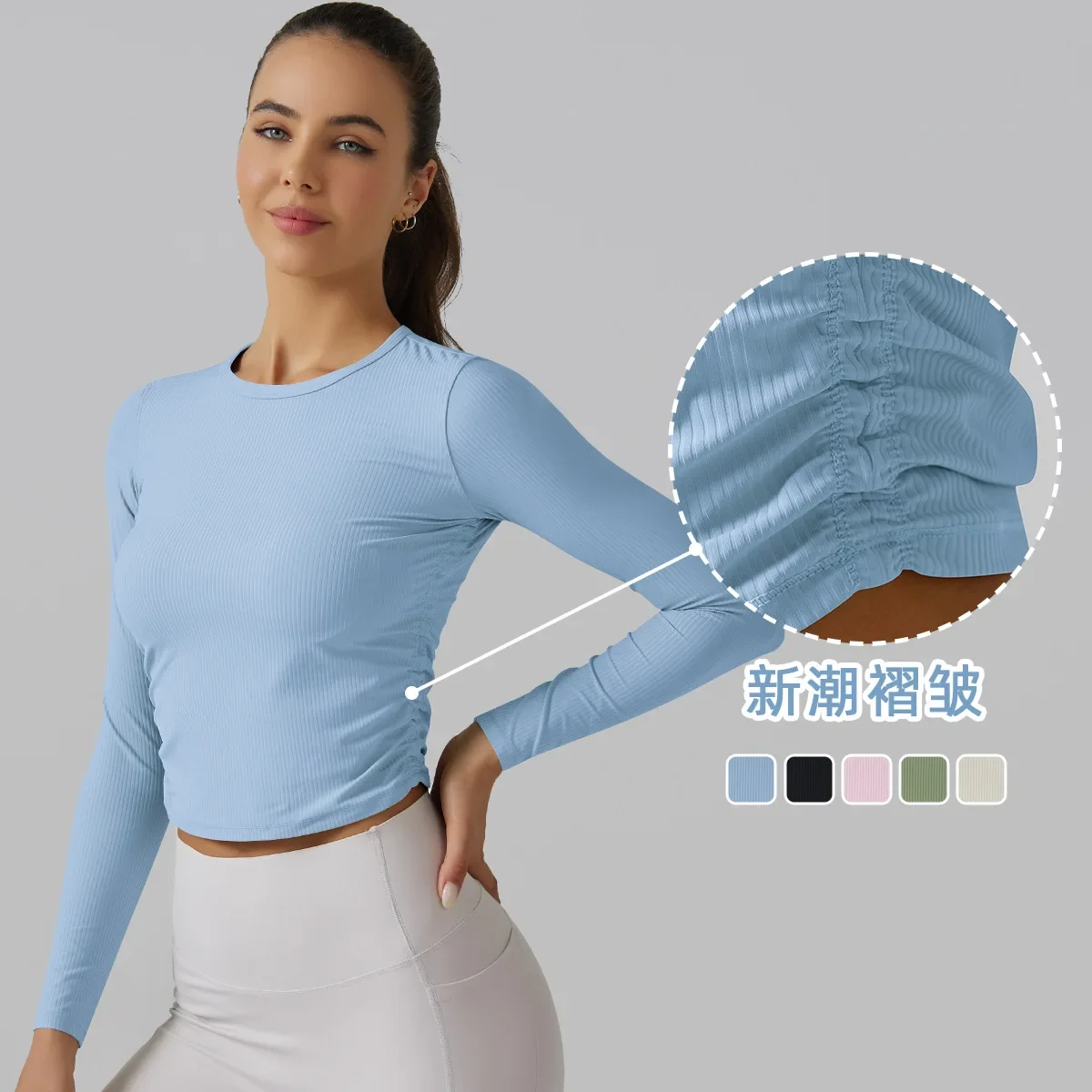 Ribbed Crop Top Women Fitness Exercise Yoga Clothes Long Sleeve Sport Top Women Shirts Clothing Yoga Workout Gym Top Active Wear