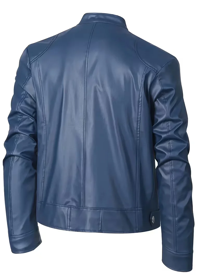 2023 Neue Modische Herren Winddichte Stehkragen-PU-Jacke, Geeignet für Frühling und Herbst Outdoor Casual Motorradbekleidung – Detail 7