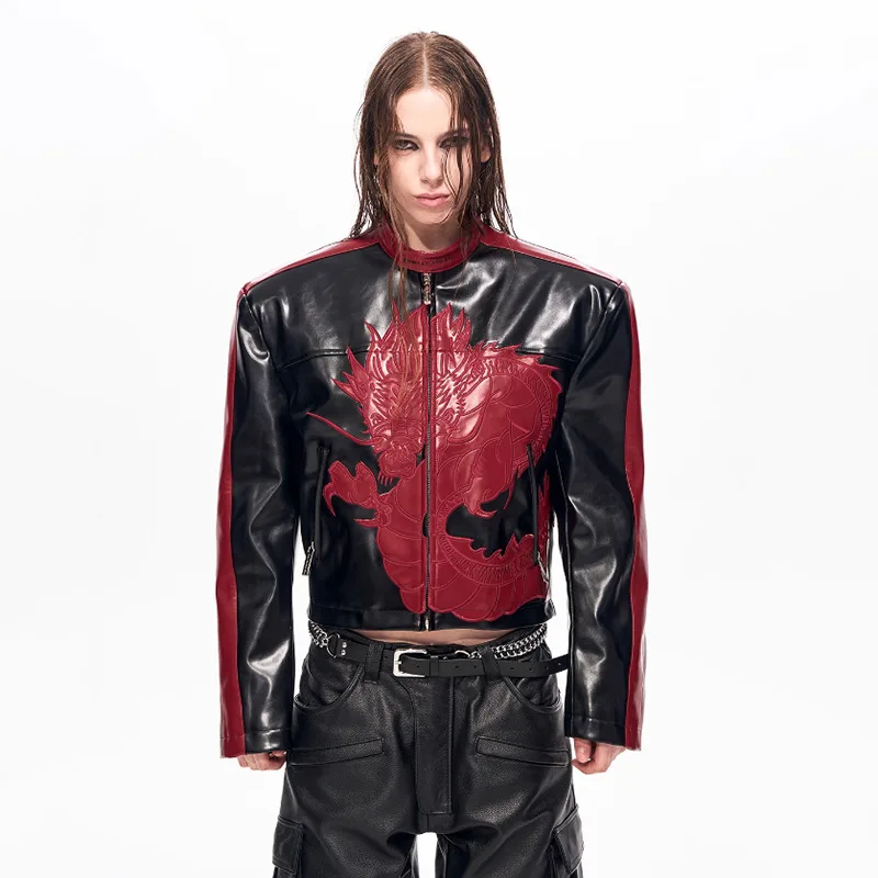 LUZHEN 2025 New Fashion Original Street Printed Stand Neck Leather Jacket Men's Women's High Quality Motorcycles Clothes JY5381