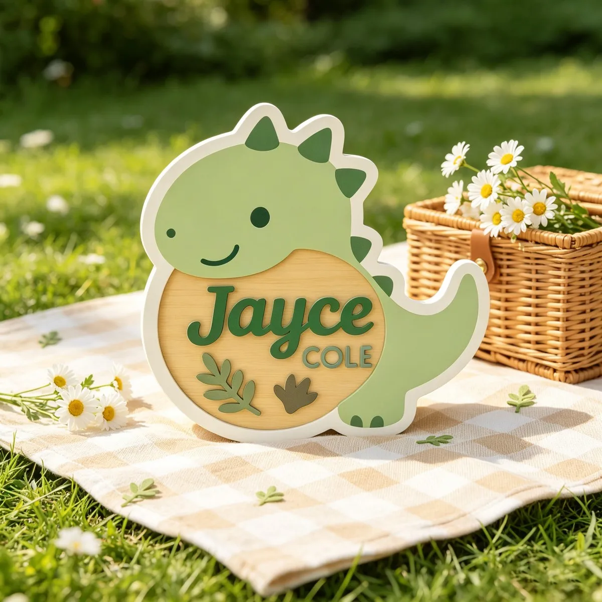 1Pc Custom Cartoon Dinosaur theme Wooden Name Plaque,Home Room Office Nursery Wall Door Decor,DIY Paintable,Birthday Gift