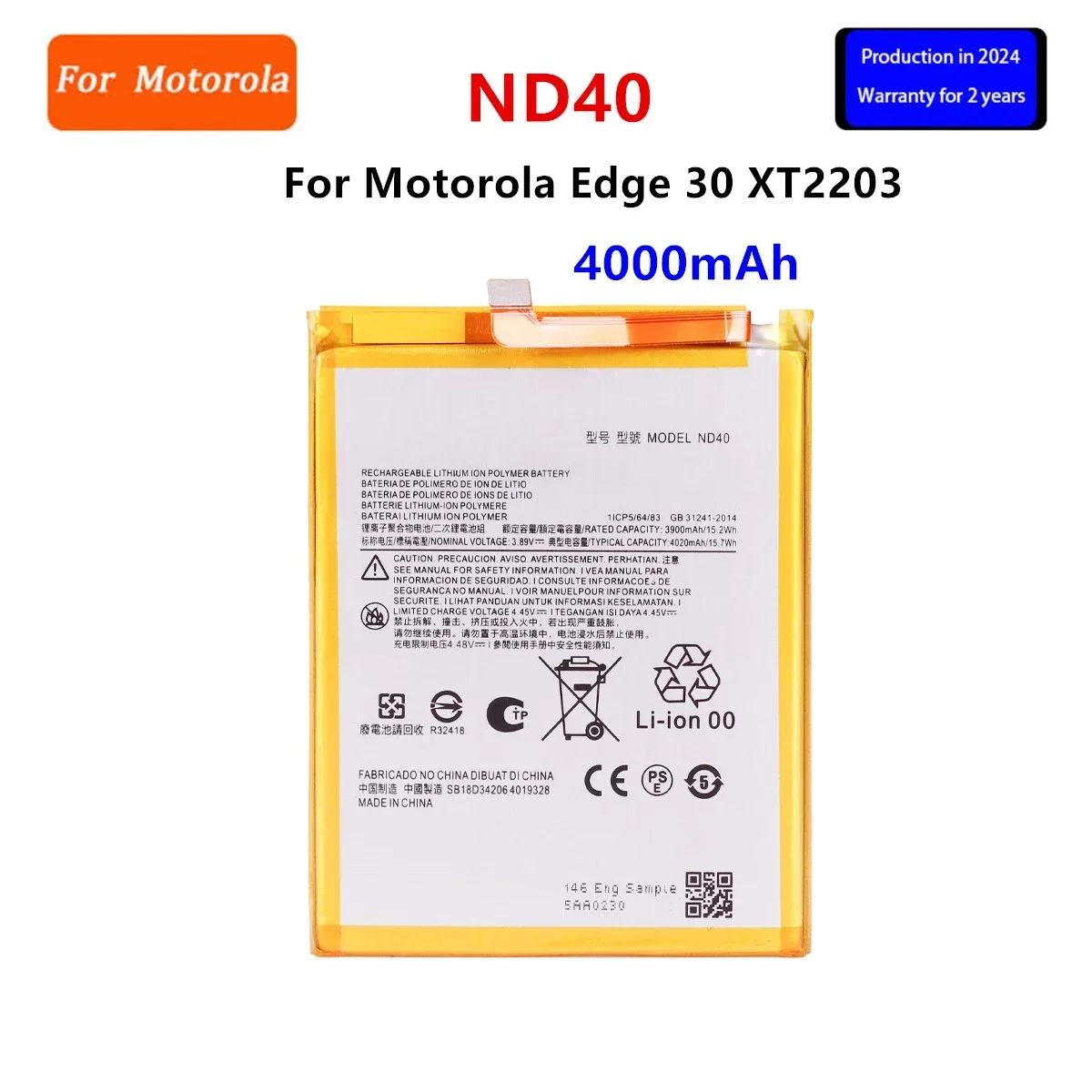 

100% Original ND40 4000mAh Battery For Motorola Moto Edge 30 XT2203 edge30 Mobile Phone Batteries