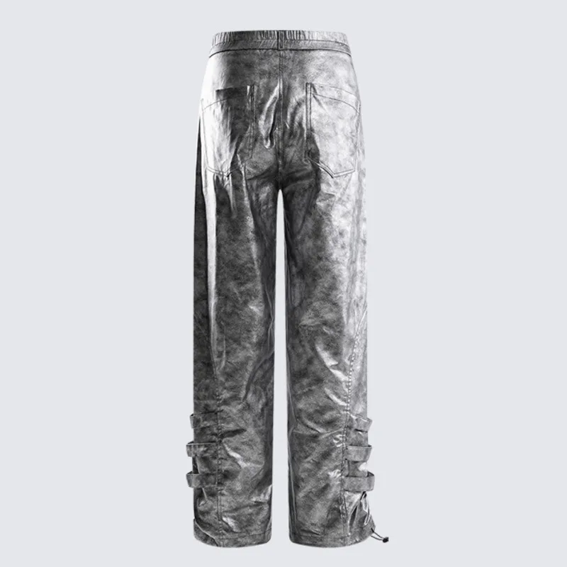 HKSH Spring Summer Men's High Street Trend Personality Design Silver Metal Texture Urban Stylish Straight Cargo Pants Ins HK7921