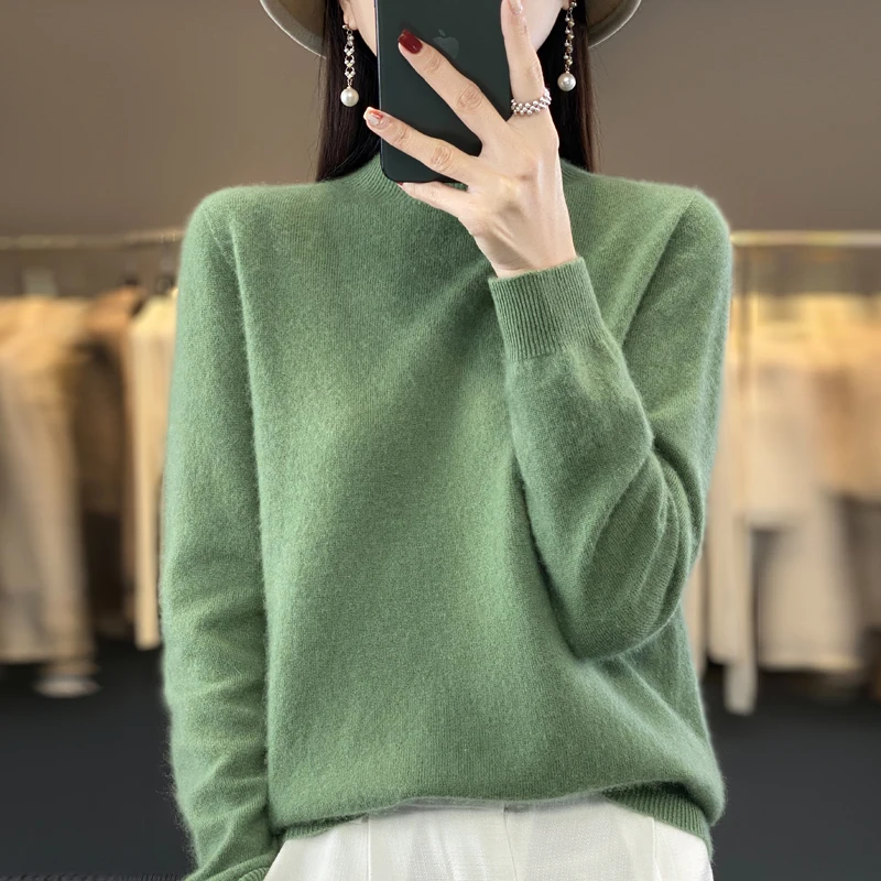 Autumn and Winter Women's New Pullover Korean Half High Neck Solid Color Slim Fit Korean Edition Blouse