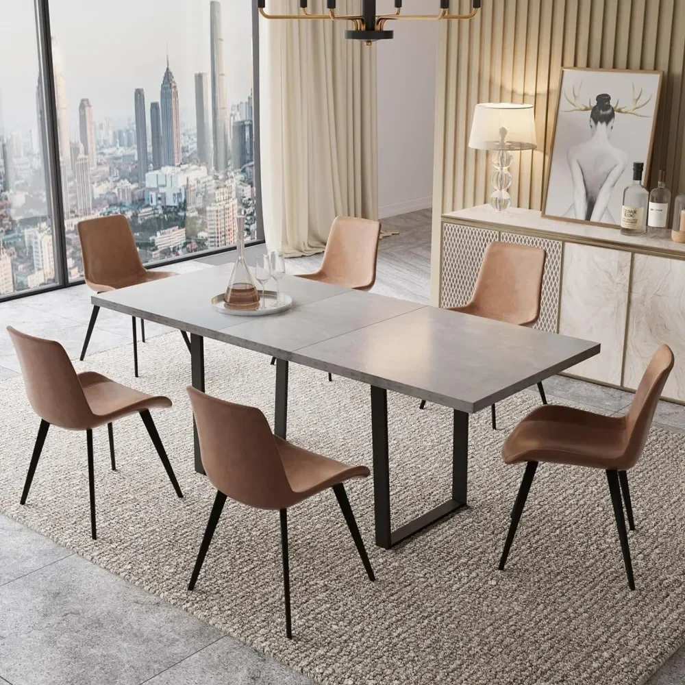 

# Hot Sales Modern Mid-Century Dining Table Set For 6-8 People Dining Room Table Set Extendable Wood Dining Table And 6 Upholste
