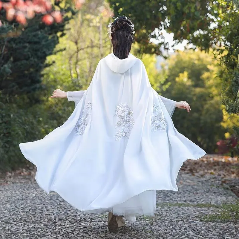 Party White Cloak Hooded Embroidered  Cape