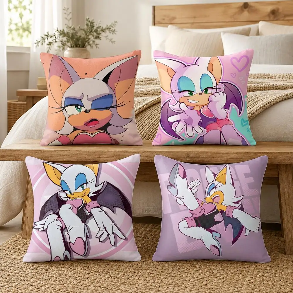 S-Sonic The Hedgehog Rouge The Bat Cushion Cover Soft Short Plush Pillow Cases Hidden Zipper Cutecore Sofa Home Decor Gift