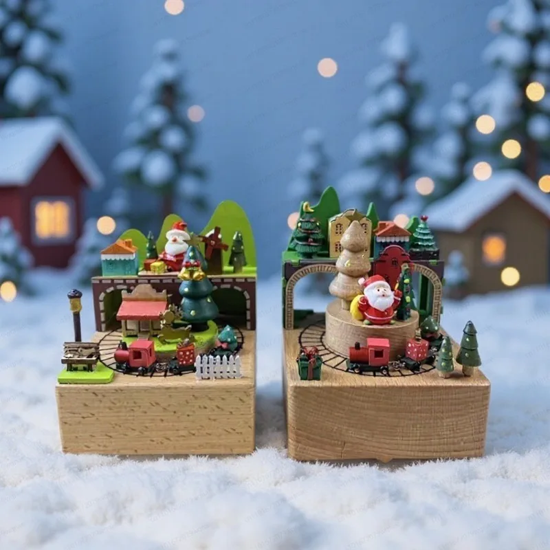 2025 New Christmas Music Box Wooden Crafts Creative Christmas Gifts