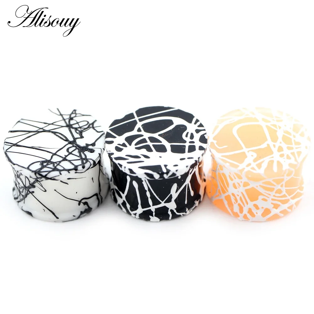 2PC Solid Black Line Soft Silicone Double Flare Plug Large Gauge Ear Plug Ear Gauges Ear Expander Piercing Jewelry 3mm-50mm