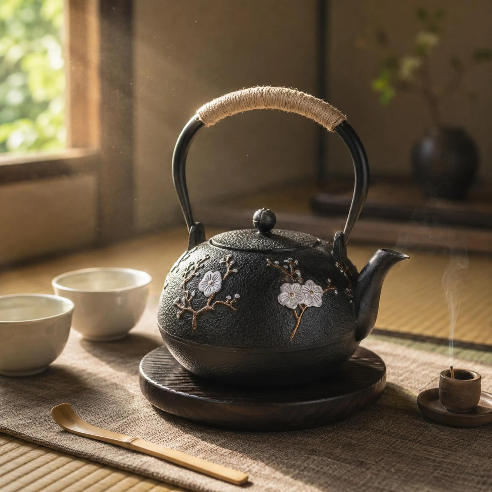 Hammered Cast Iron Teapot Fitted Lid Floral Cast Iron Teapot Tea Pot Heat Retention Kitchenware Easy to Clean