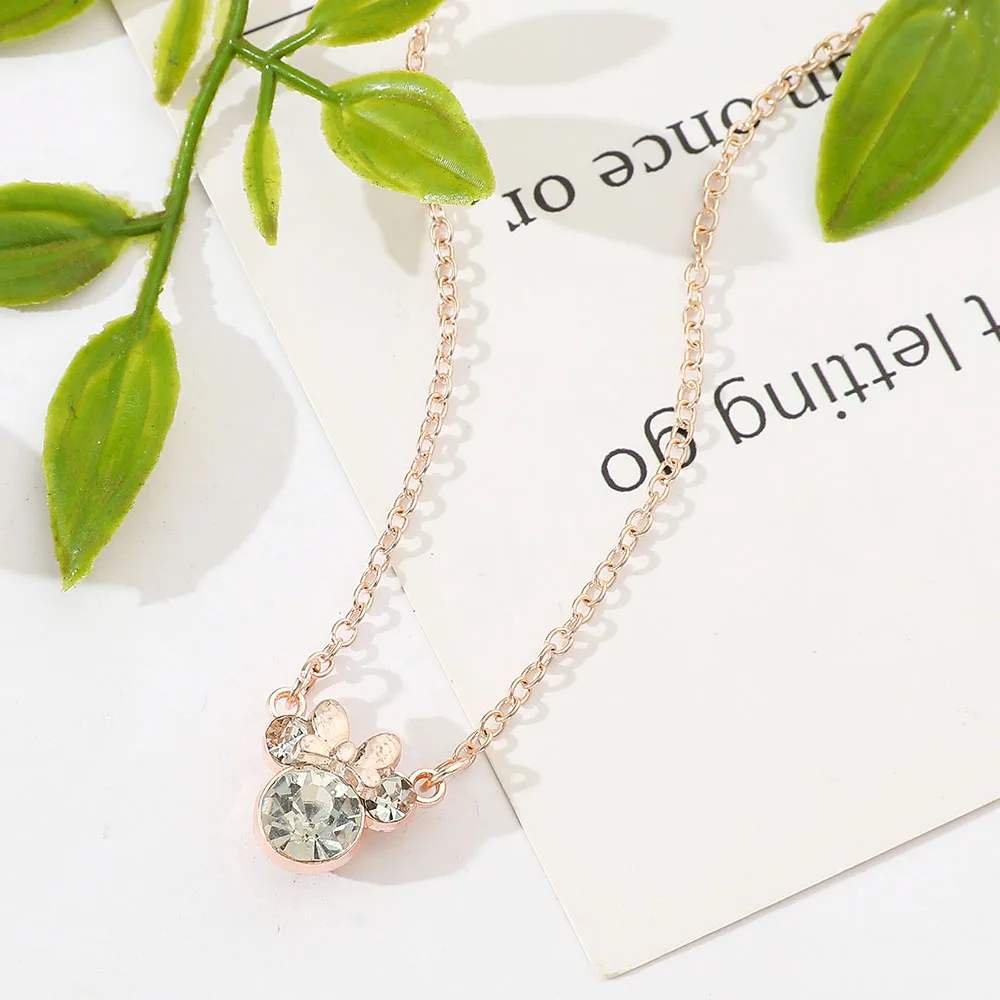 قلادة ديزني ميني ماوس بعقدة على شكل فيونكة للنساء، قلادة كبيرة من الزركون، هدية مجوهرات أنيقة وجميلة