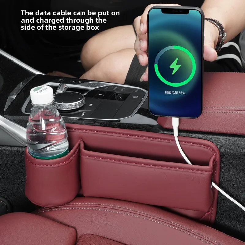 

Car Seat Gap Filler Storage Box With Phone USB Reserved Charging Cable Hole Kit Sundries Tidying Tray Organizer Case Accessories