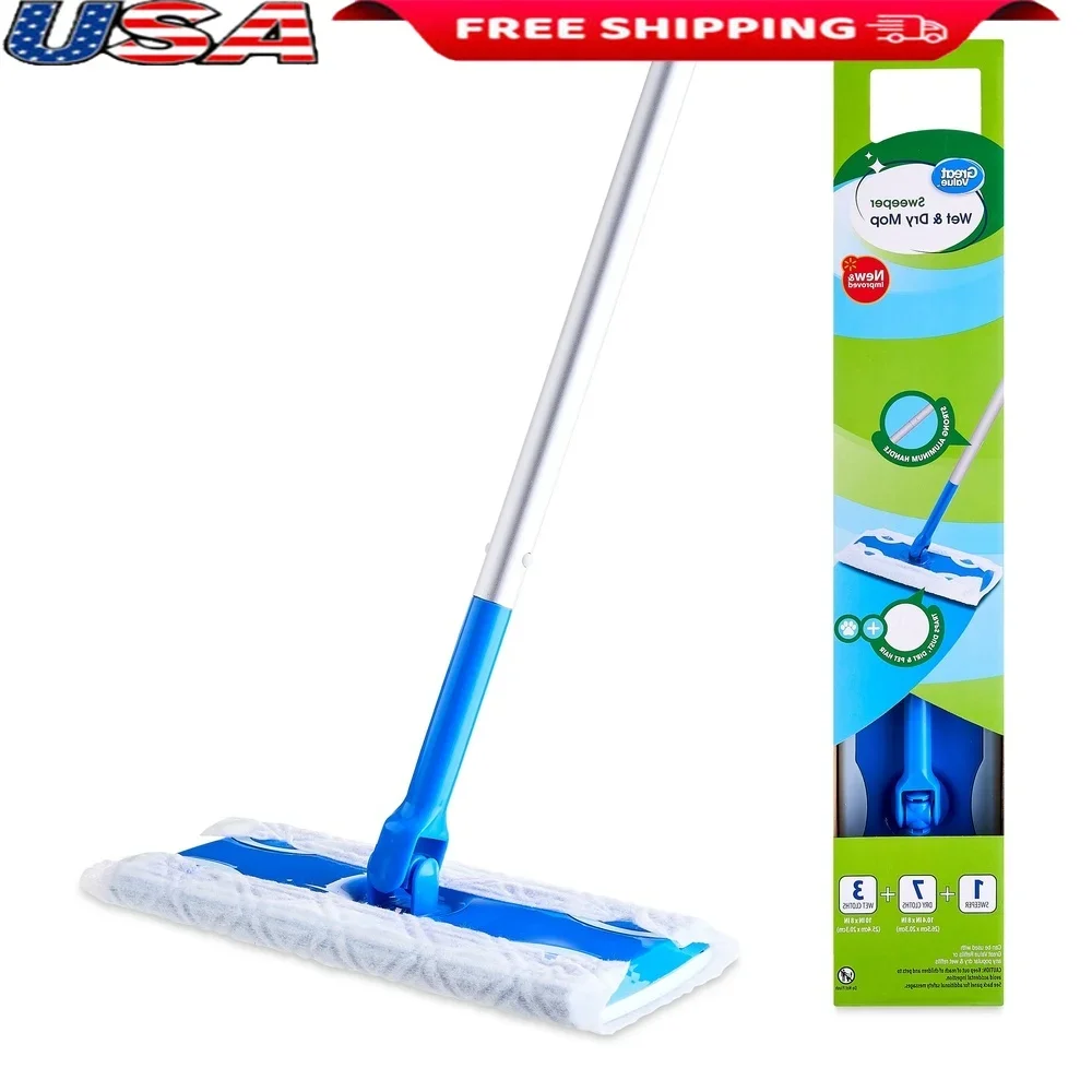 

Набор влажных и сухих швабр, 1 швабра, 10 сменных подушечек, эффективная очистка от пыли, грязи, шерсти домашних животных, все твердые поверхности