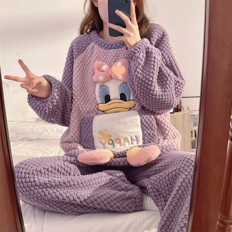 Disney Comfortable Pajamas Winter Warm Two-piece Set Daisy Homewear Disney Homewear Cute Cartoon Daisy Warm Pajamas