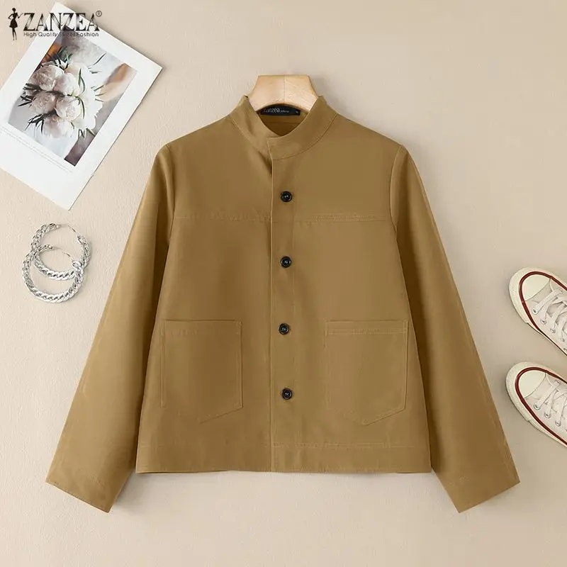 Zanzea camisa de escritório feminina outono cardigan moda manga longa blusa trabalho 2026 primavera sólido fino ajuste casacos feminino botão acima topos