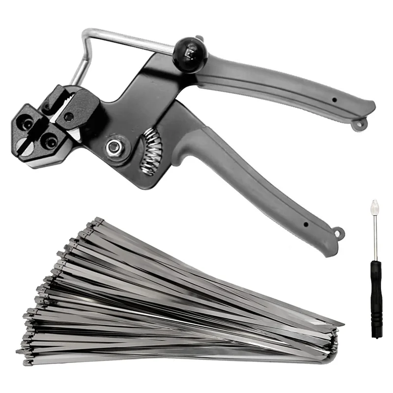 Metal Zip Ties Cutter Stainless Steel Cable Tie Cutting Tool with 100PCS Cable Tie for Self-Locking Zip Ties Black