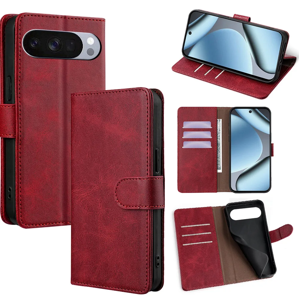 

Magnetic Buckle Leather Flip Cover for Google Pixel 8 7 6 9 10 Pro XL/10A 9A 8A 7A 6A with Built-in Wallet Card Slots
