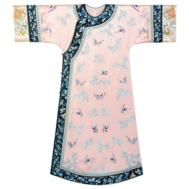 

Satin acetate heavy industry full embroidery trimmed sleeve late qing court shirt