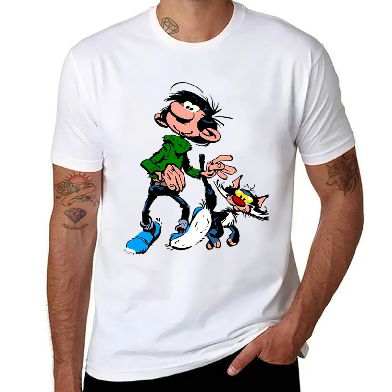 funny t Ben with with walking Color Big Lagaffe shirts shirts T-Shirt Movie dark Cartoon t cat prints humor Gaston