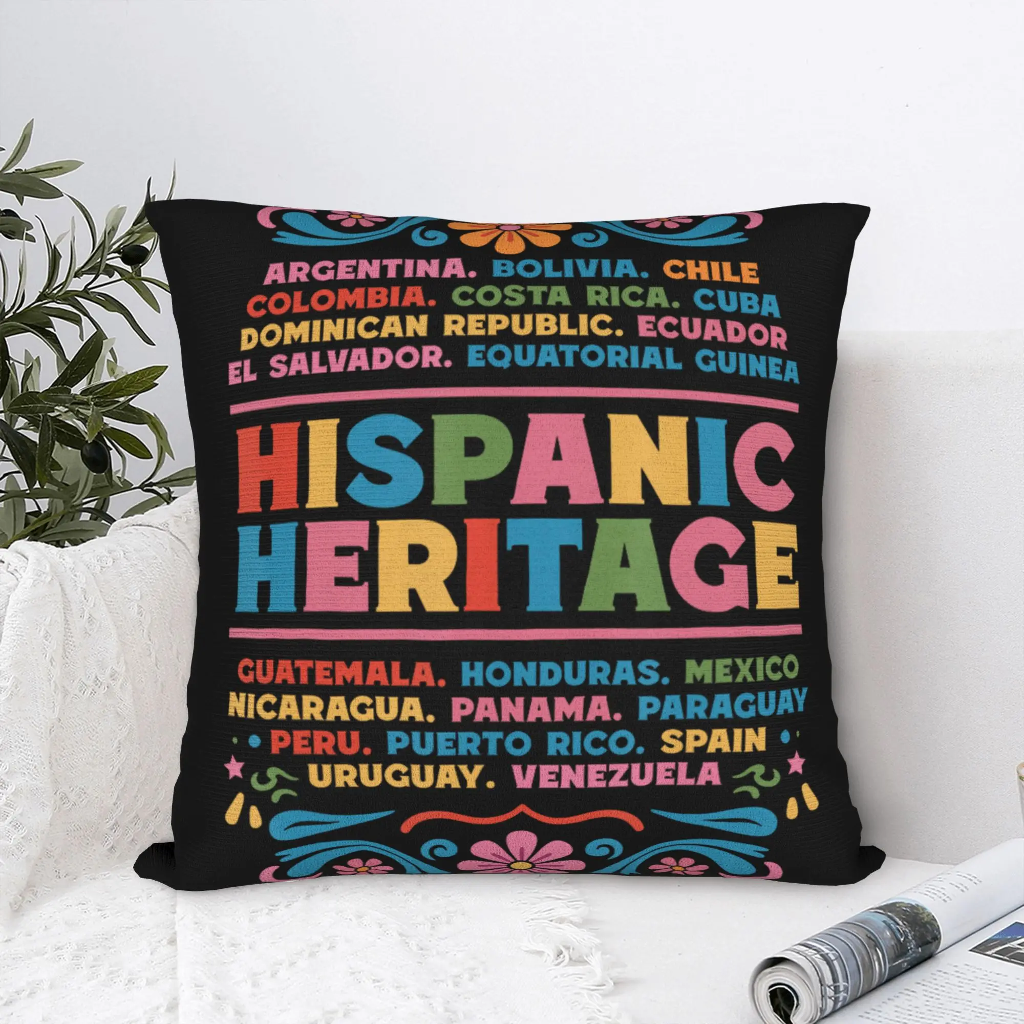 Hispanic Heritage Month Flowers Latino Country Flags Pillow Case  Comfy Pillow Cover For Sofa Bedroom Home Decor Pillowcases