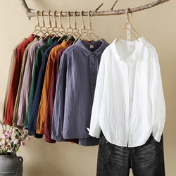 Women Double-Layer Cotton Yarn Long Sleeves Shirt Solid Shirt Japan Style Autumn Blouses Women's Loose Blusas Ropa De Mujer