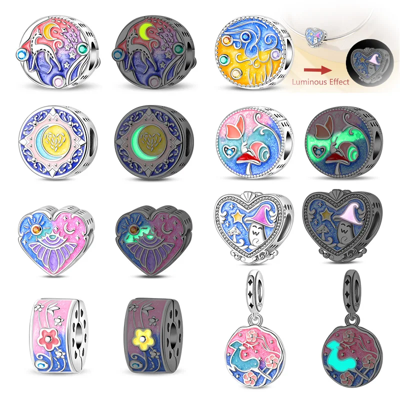 

New 925 Sterling Silver Halloween Series Luminous Witch Moon Tooth Ghost Charms Beads Fit Original Bracelets DIY Jewelry Gift