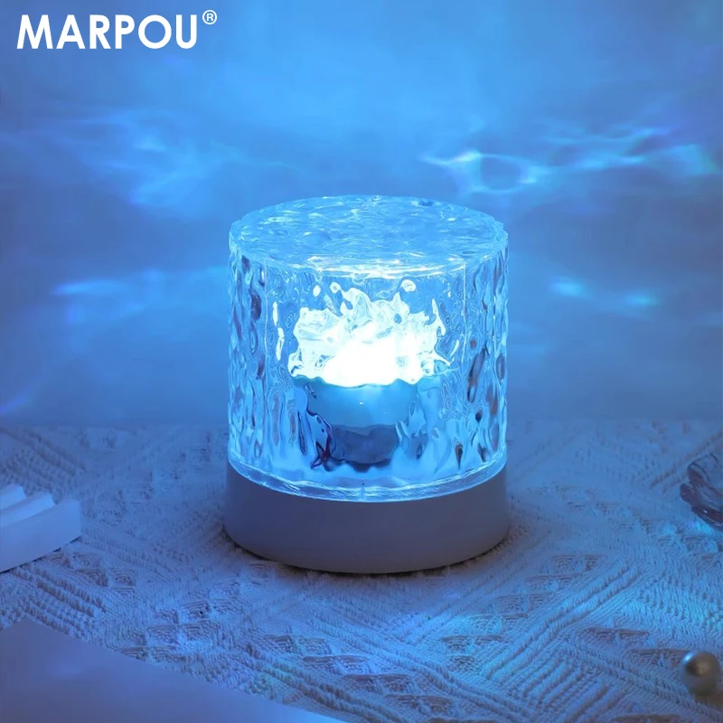 

MARPOU Night Light dynamic water ripple projector Table Lamp RGB Dimmable for Bedroom Bedside Game Room Gift Water Crystal Lamp