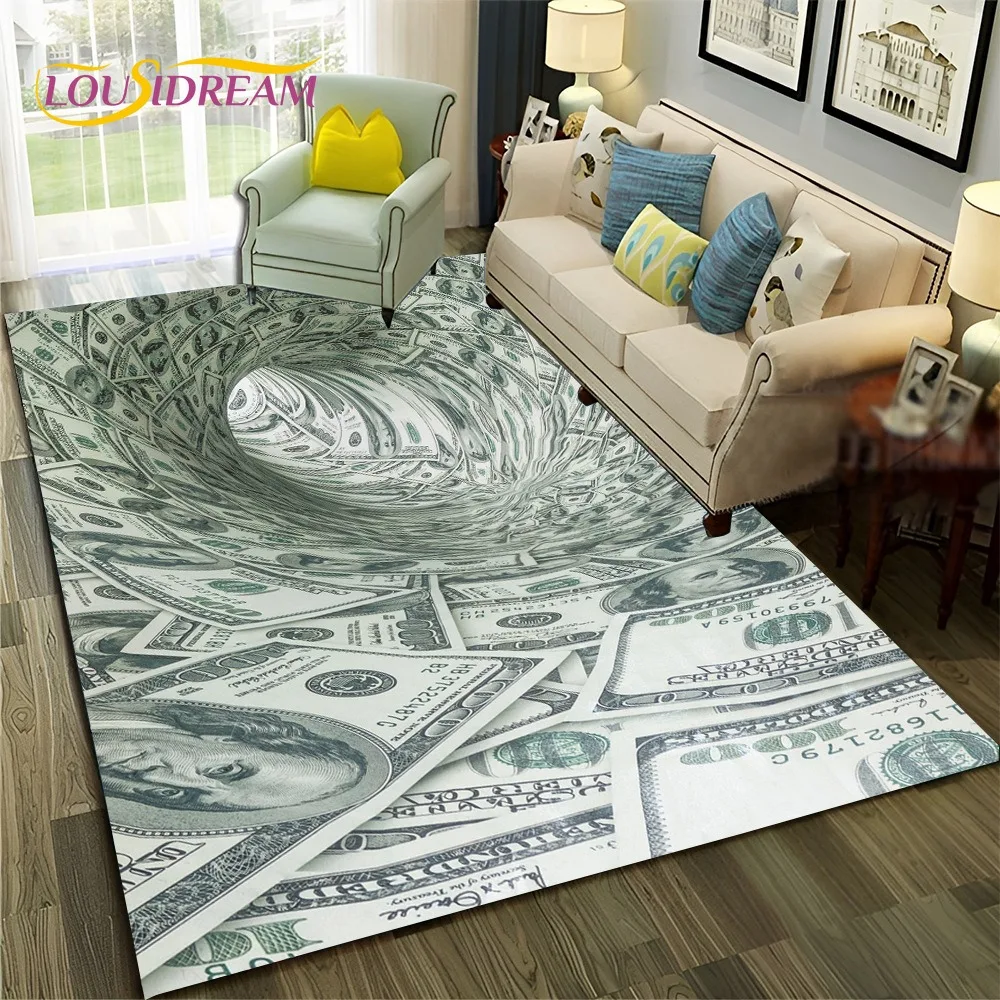 3D Us Dollar Euro Pound Money Illusion Carpet Rug for Living Room Sofa Home Bedroom Kitchen Doormat Decor Playroom Non-slip Mat