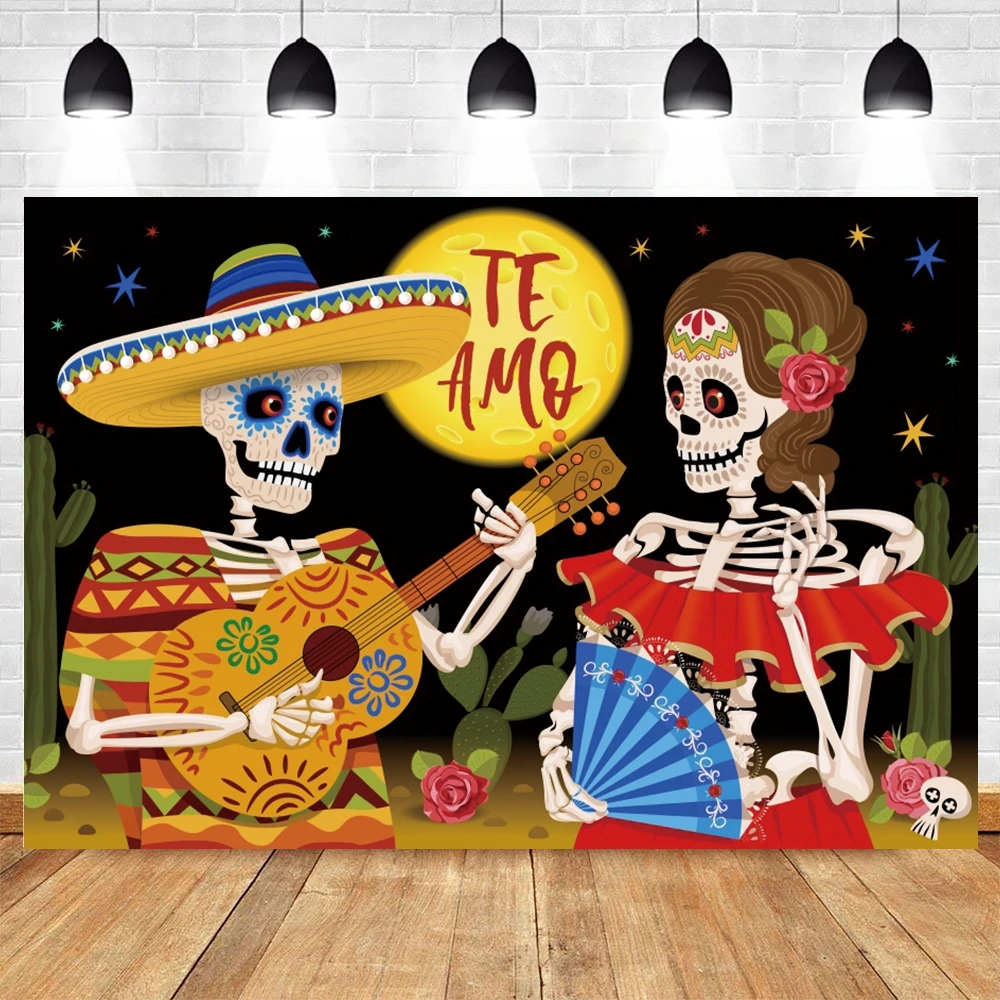 Mexico Day Of The Dead Backdrop Mexican Fiesta Sugar Skull Dia DE Los Muertos Dress-up Party Photography Background Photo Studio