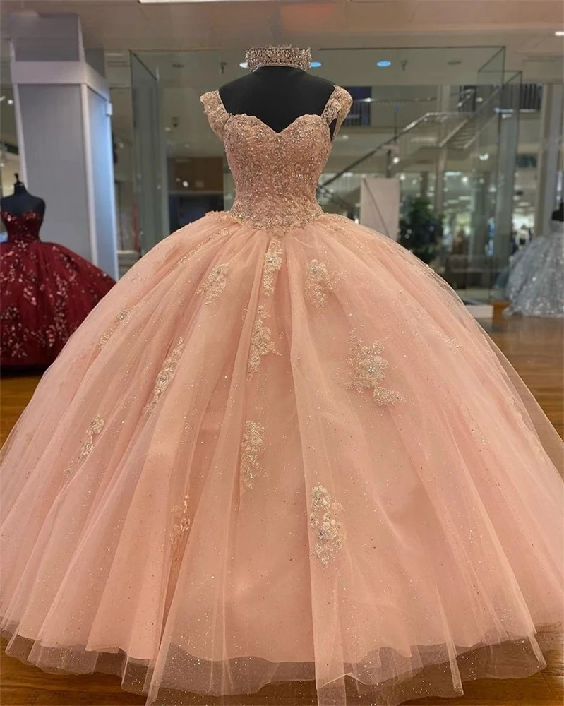 Pink Quinceanera Dresses Ball Gown Sweetheart Tulle Appliques Puffy Sweet 16 Dresses 15 Años Mexican Customized