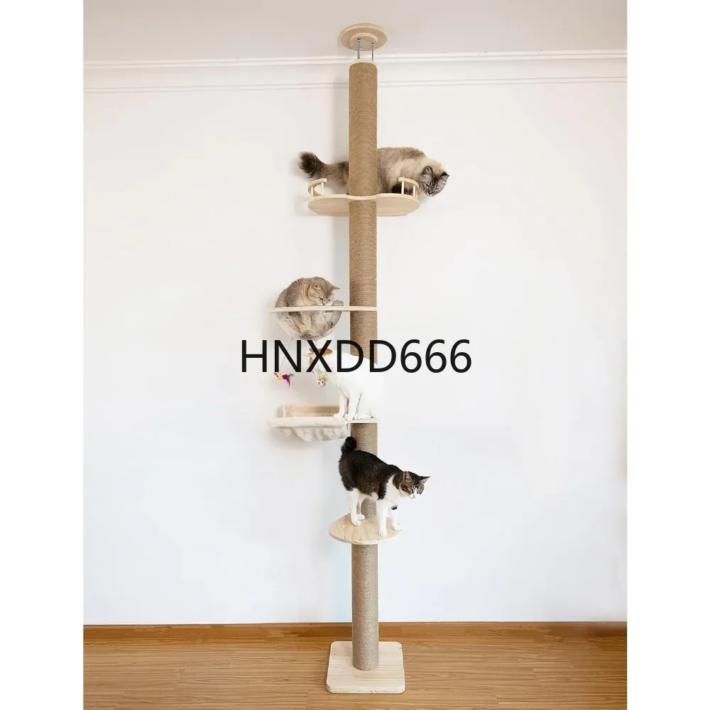 Cat Tree Floor to Ceiling Natural Sisal Rope Scratching Post  Adjustable Cat Tree Cat Modern Activity Tree