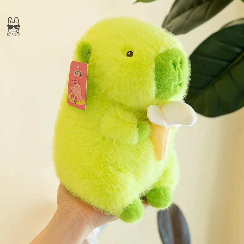 Cute Green Banana Capybara Plush Simulation Capybara With Turtle Backpack Fluffty Toy Stuffed Animals Soft Doll Birthday Gift