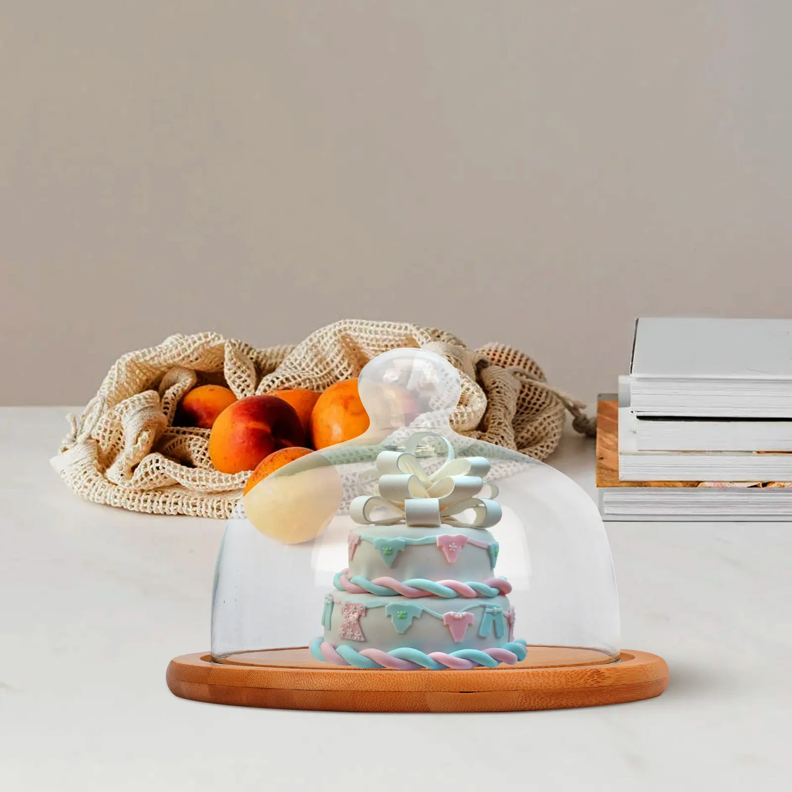 

1Set Glass and Wood Cake Display Tray Transparent Cover Dessert Plate for Baking Gifts Home Kitchen Decoration Serving Set