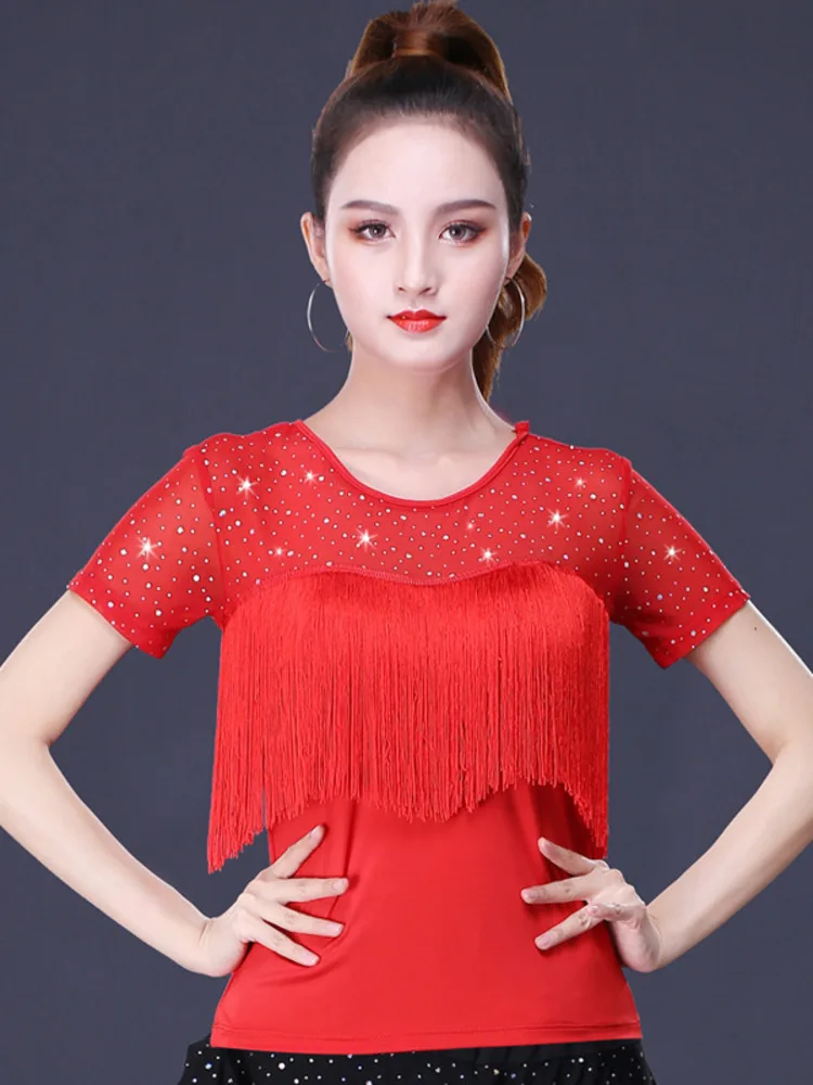 Latin Top Women Latin Dance Basic Top Girl Dancewear Sexy Latin Ballroom Samba Tango Flamengo Dancing Practice T-shirt Costume