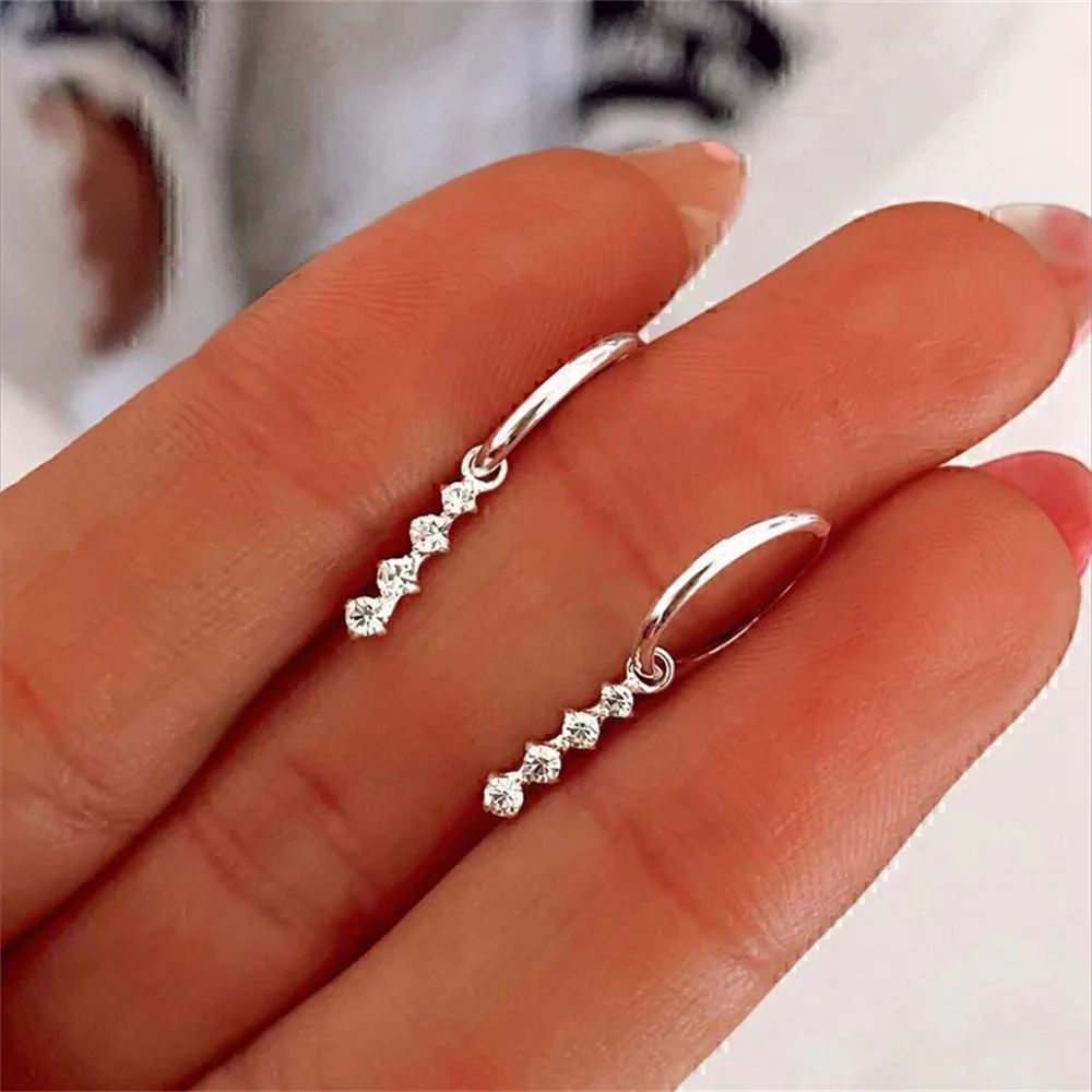 LENNIK 925 Sterling Silver Single Row Zircon Pendant Earrings Women's Retro Classic Wedding Earring Evening Party Fine Jewelry