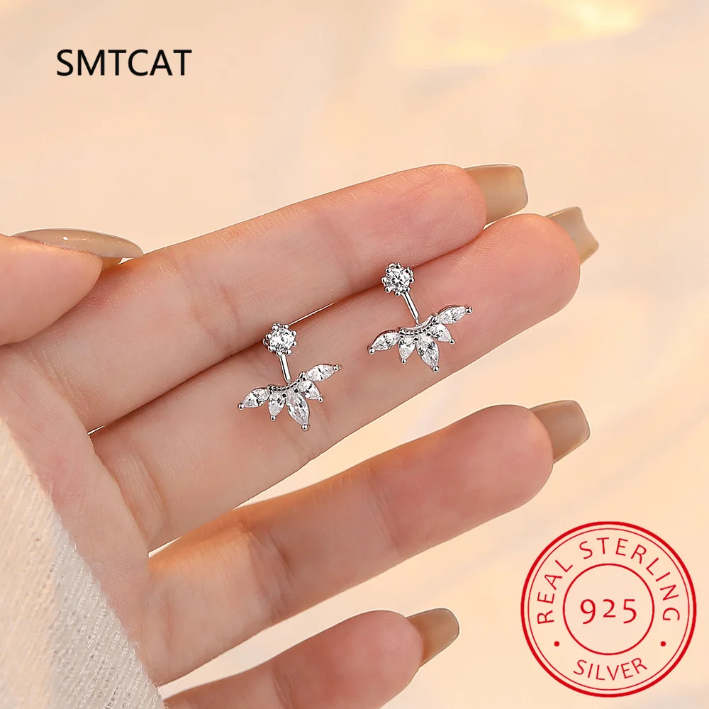 Full Moissanite Smile Stud Earrings for Women Sparkling Simulated Diamond S925 Sterling Silver Ear Jewelry Christmas Gift