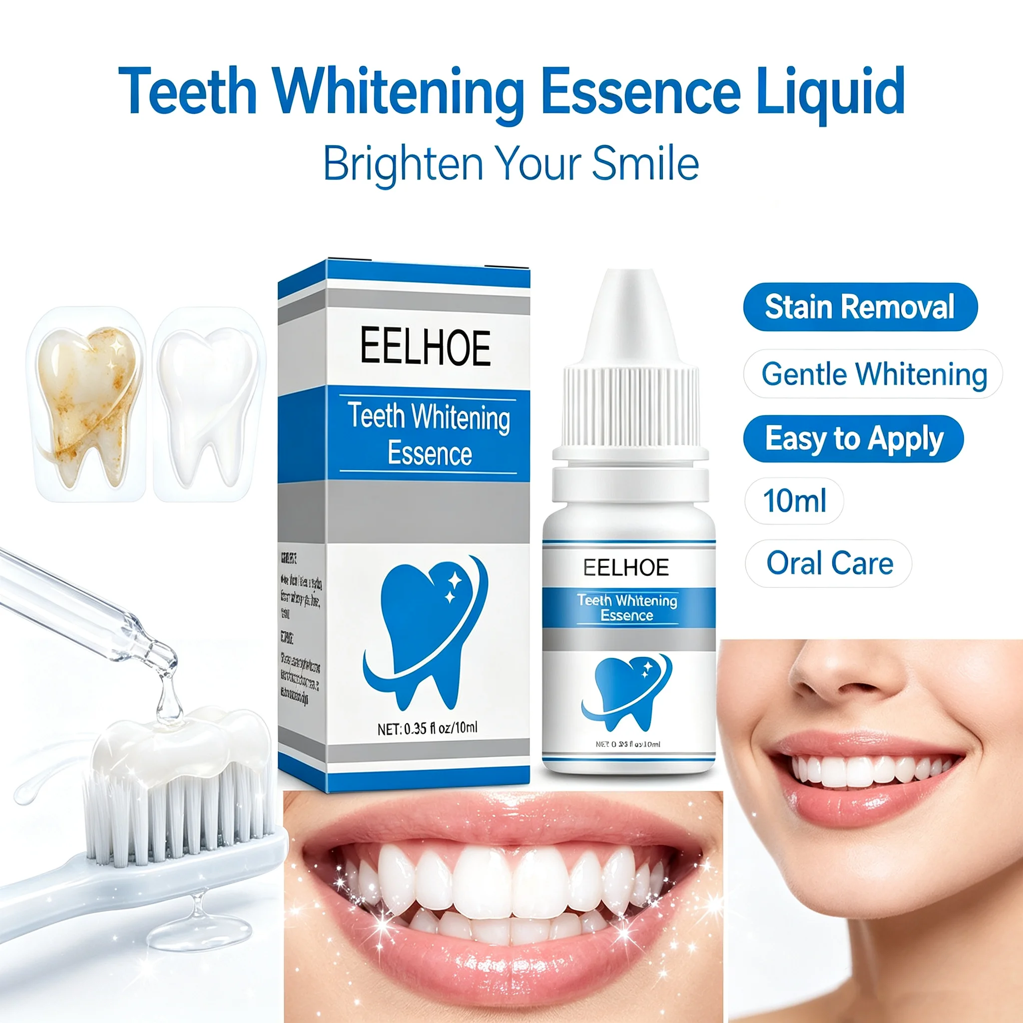 10ml Teeth Whitening Essence Liquid Gentle Remove Coffee Tobacco Stains Yellow Teeth Brightening Oral Care Serum
