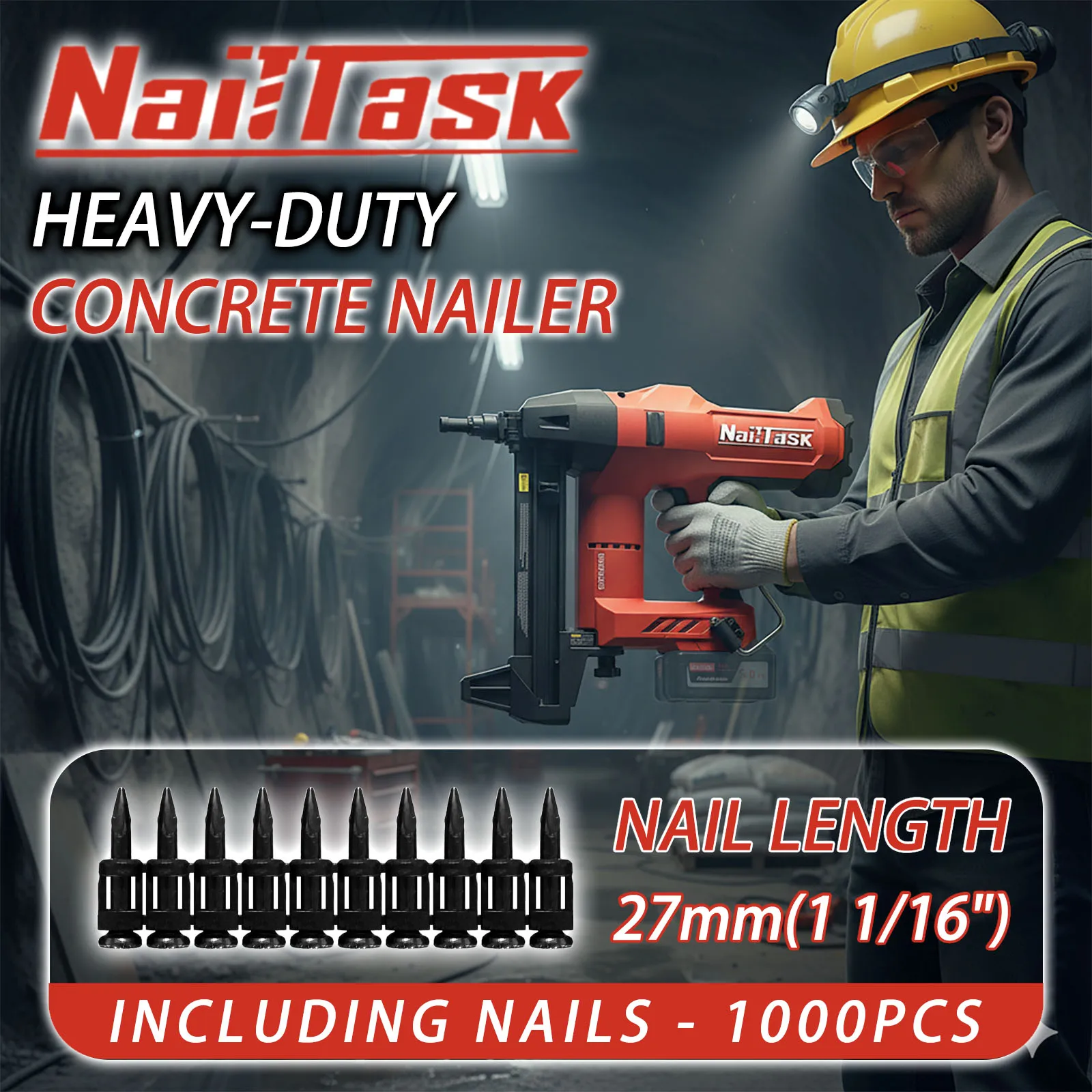 NailTask اللاسلكي مسمار خرسانة كهربائية مع 27 مللي متر الأظافر الثقيلة 20 فولت قوة دبوس بائع المسامير عدة آلة السحابة متعددة الأغراض