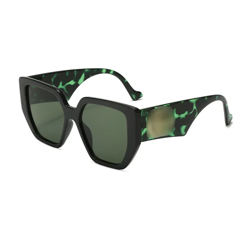 Fashion Vintage Large Frame Sunglasses Women'S High-Grade Travel Party Retro Personalized Leopard Travel Uv400 Green Sunglasses