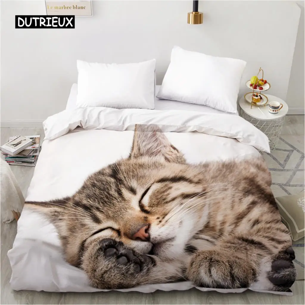 

3D Cat White Duvet Cover Comfortable Case Luxury Pet Theme Cute Cat Animals Quilt Cover For Children Women Bedroom Decorations