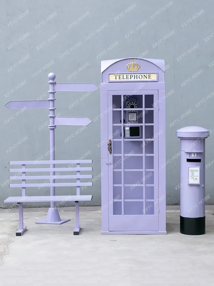 Telephone Booth Beacon Bench Park Outdoor Decoration Post Box Book Booth Retro Fresh Iron Shooting TV Props