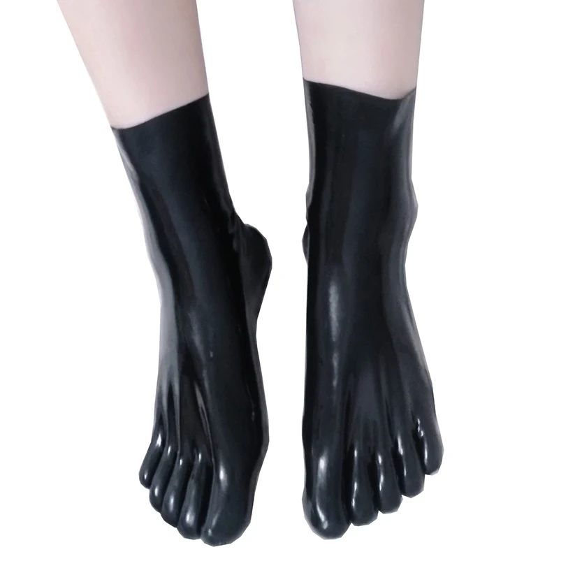 Sexy Natural Women Men Latex Rubber Fetish Five Toes Socks Size S M L Can Choose S-LA048