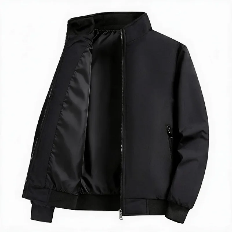 Herrenjacke in Übergröße, Schwarz, 6XL, 7XL, 8XL, Herbst/Winter, langärmelig, Stehkragen, Reißverschluss, Taschen, 100-180 kg, Herrenbekleidung in großen Größen. – Detail 5