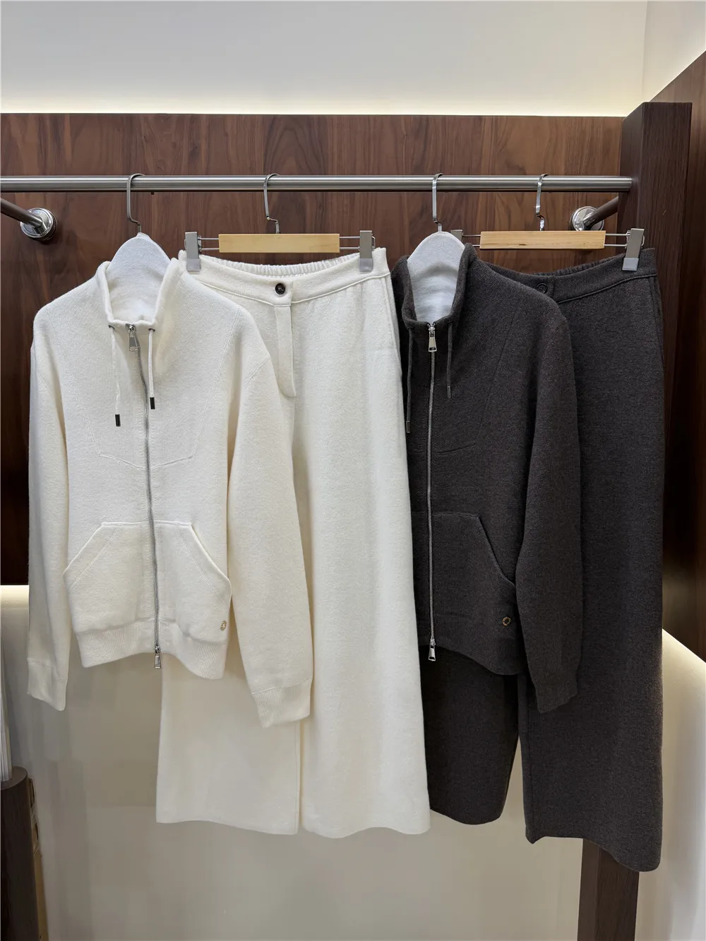 Women's Matching Sets 2-Piece Cashmere Zipper Cardigan Outerwear and Elastic-Waist Knit Pants