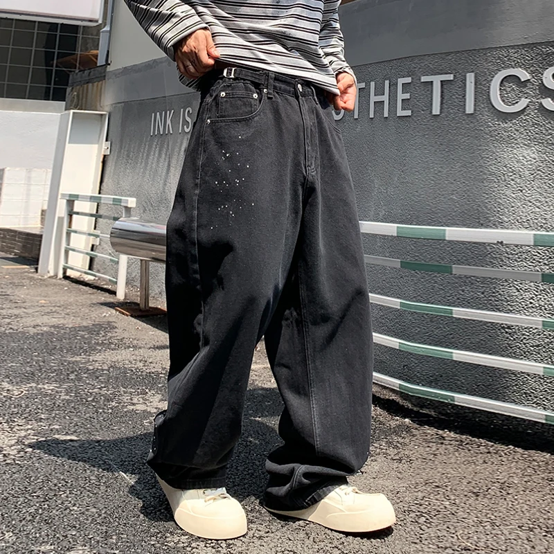 

‌ Мешковатые джинсы в американском стиле ретро, мужские свободные джинсовые брюки, уличная одежда, черные винтажные модные брюки, мужские